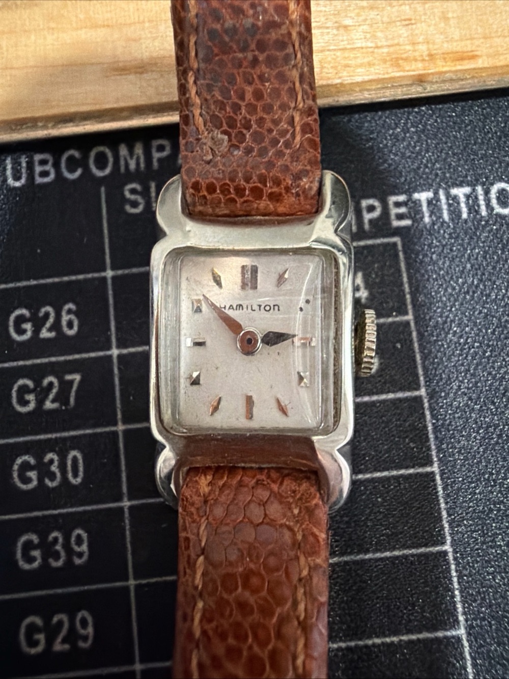 Hamilton Ladies Rectangular Watch in Silver & Brown